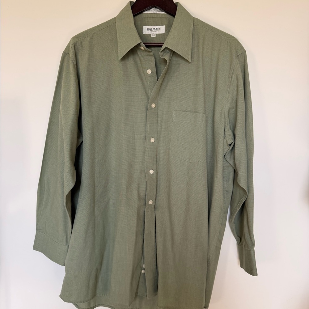 Balmain Men's Light Sage Green Dress Shirt
